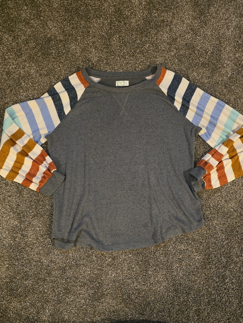 Maurices Dark Charcoal Knit Pullover Striped Sleeve 24/7